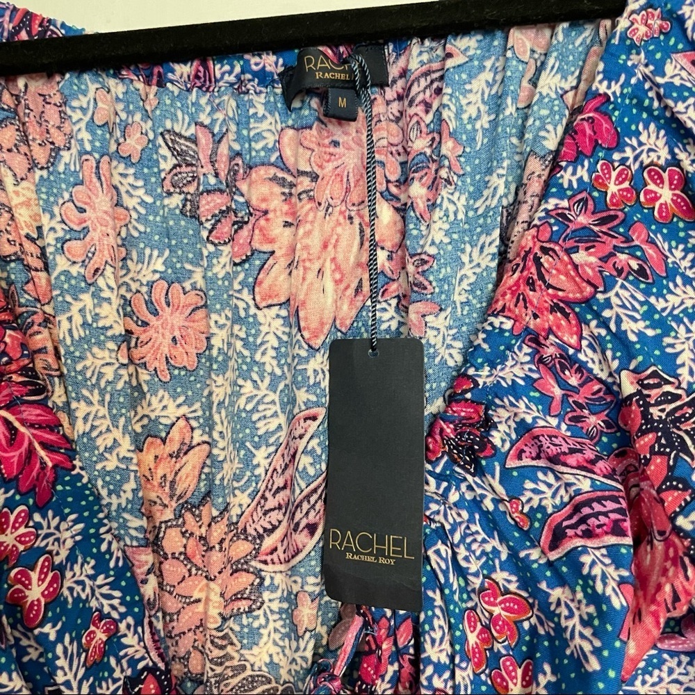 Rachel Roy Floral off shoulder tie waist tassel sun dress M - Picture 7 of 11